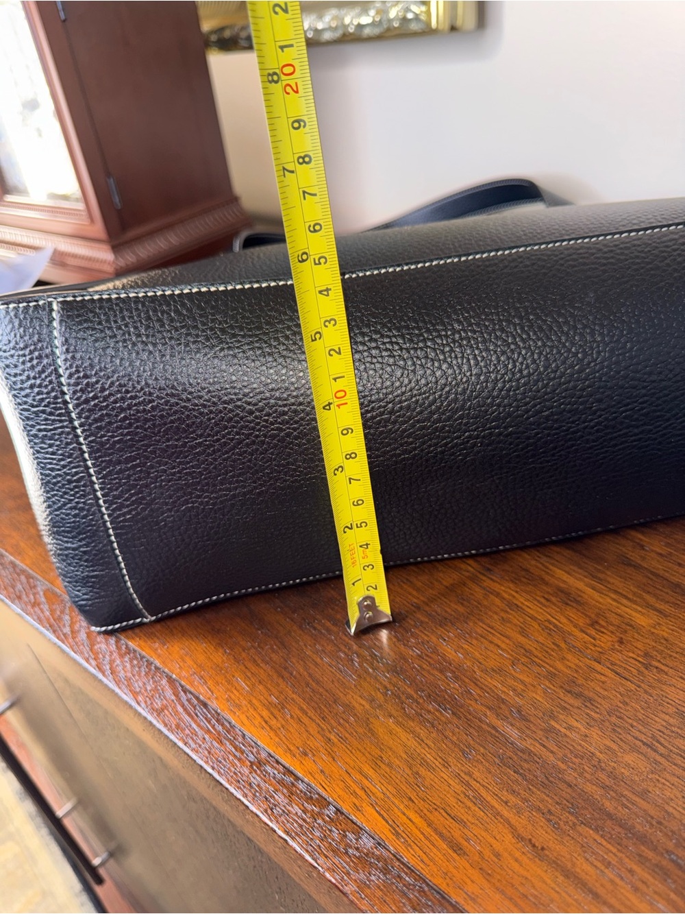 Stella McCartney Black Vegan Leather Perforated Logo Tote with Mustard Interior - Picture 10 of 12